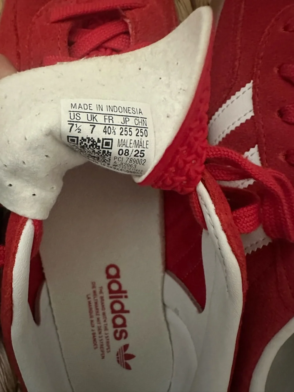 adidas Red Gazelle Indoor Suede Sneakers with White Heel Tab - Picture 5 of 6